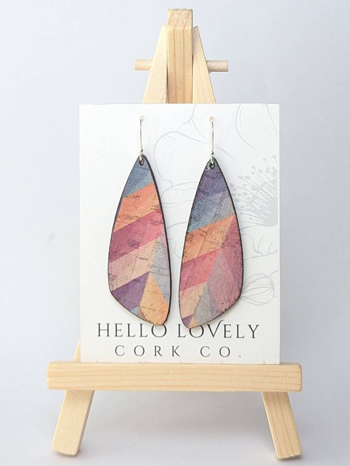 Pink Herringbone Cork Earring - Small Wing for wholesale by Hello Lovely Cork Co.