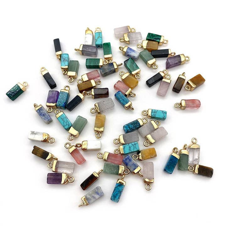 Gypsy Soul - Wholesale Individual Charm/Pendant - Dainty Gemstone Rectangle Bar Pendant - Assortment 20 Pcs