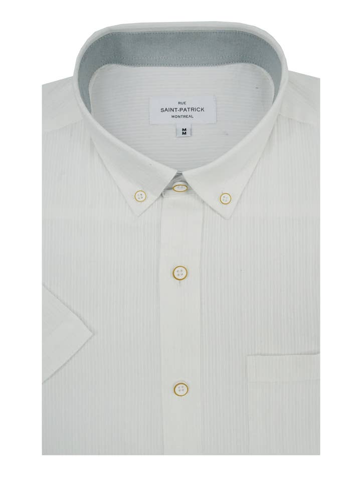 Carrington Geribd Korte Mouwen Shirt met Naaldval in Wit voor wholesale door Rue Saint-Patrick