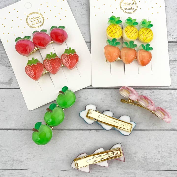 SoapElenGlen - Wholesale Hair Clip - Women's - Fruit Series Hair Clip, Strawberry & Apple Duck Bill Clips