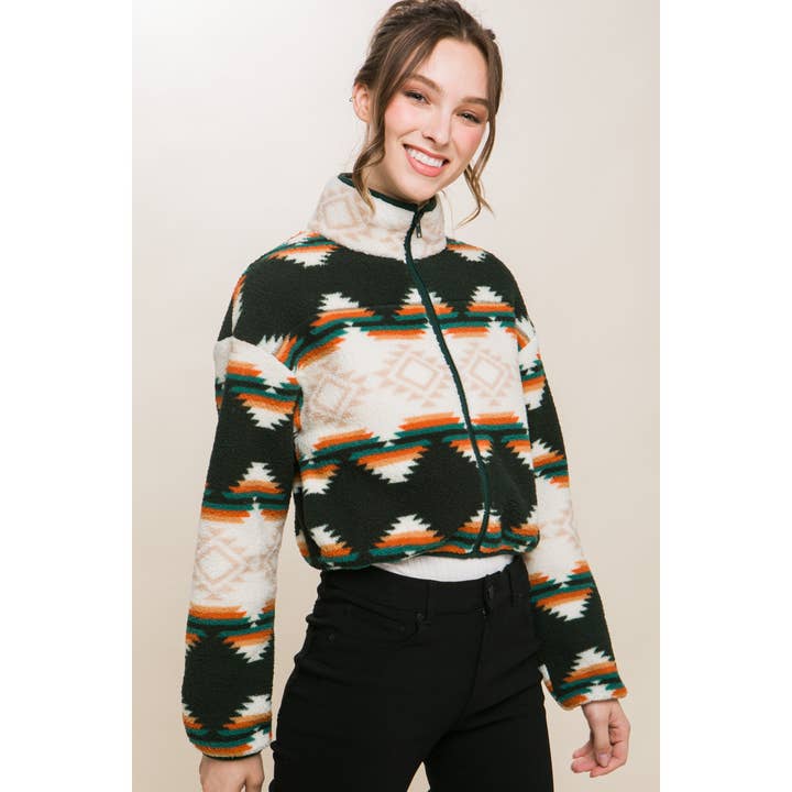 Baie Bleue - Wholesale Jacket - Women's - Aztec Sherpa Full Zip Jacket5