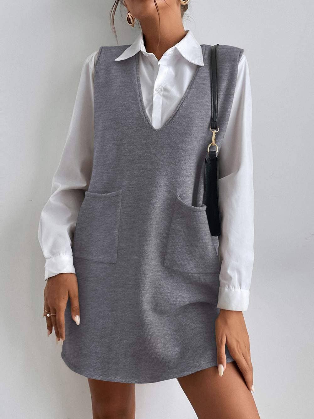 Queen Fashion - Wholesale Knit Sweater - Women's - pocket sleeveless sweater dress without blouse4