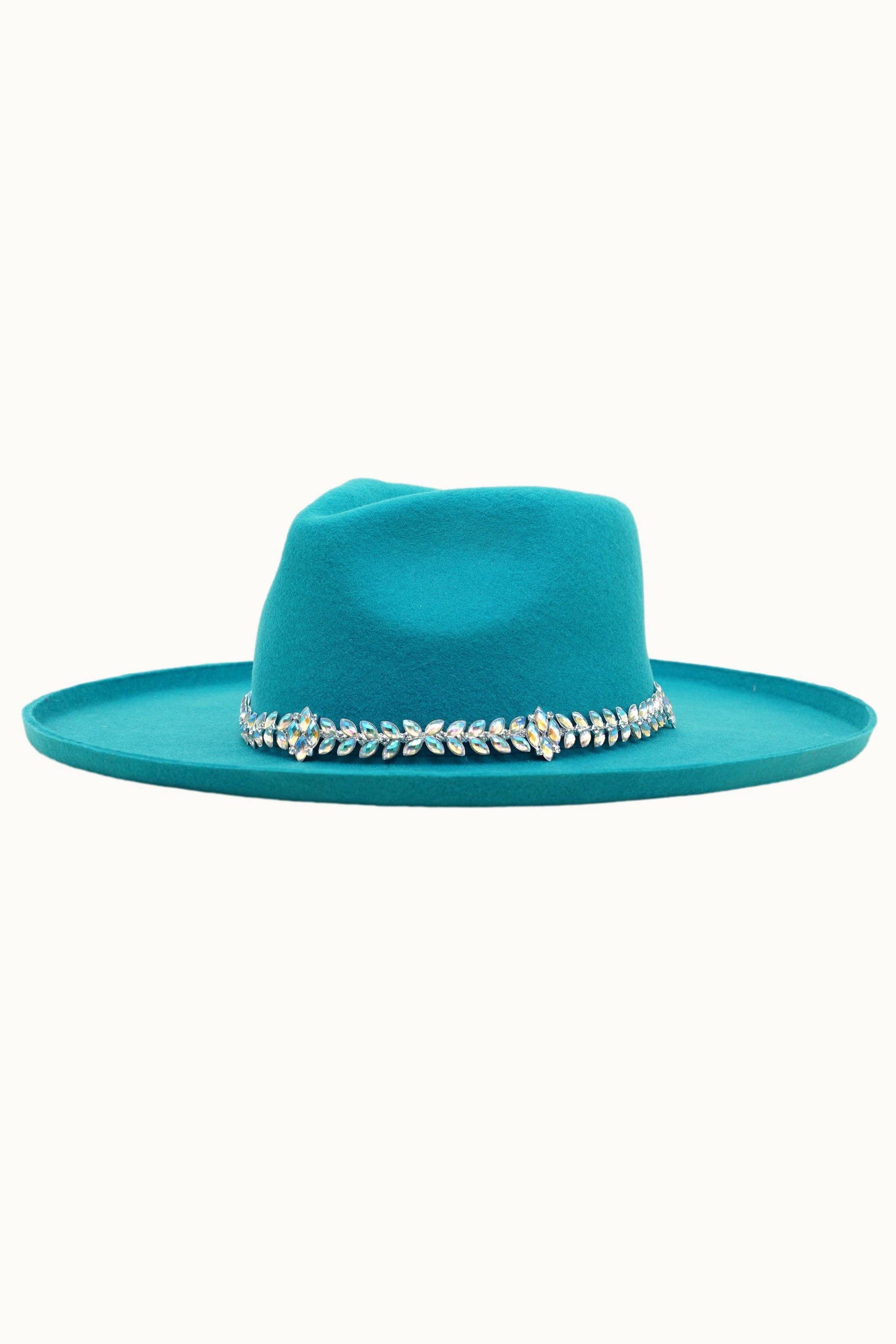 Olive & Pique - Wholesale Fedora - Women's - Banded 100% Wool Felt Pencil Brim Rancher Hat, Teal