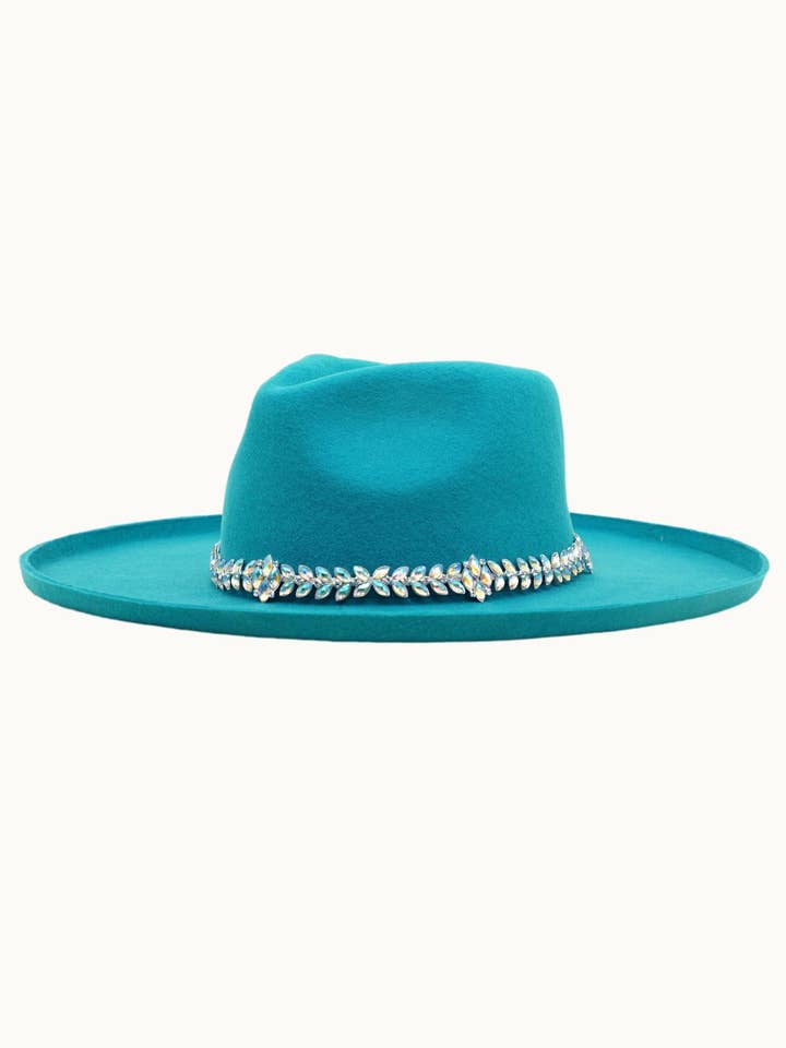 Sombrero ranchero con borde de lápiz, 100% lana, con bandas, color verde azulado para venta al por mayor de Olive & Pique