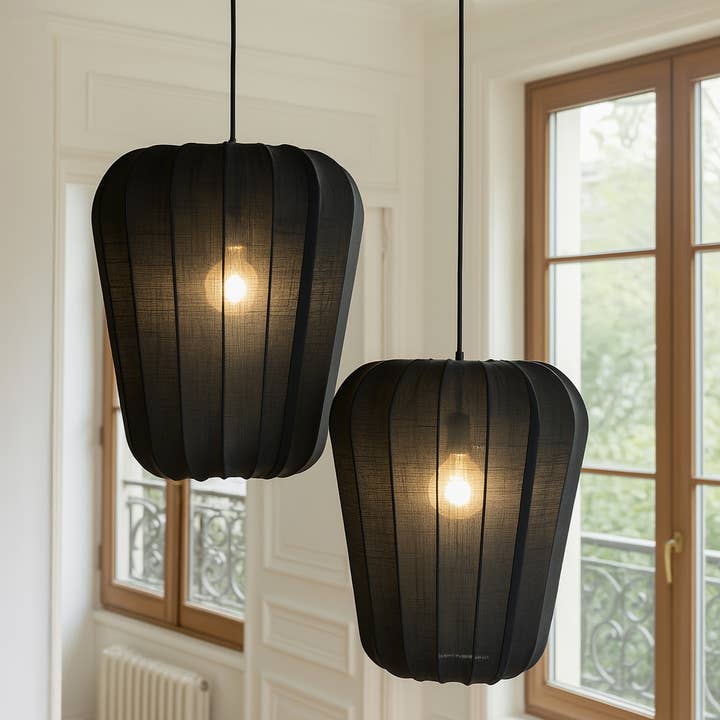 Lámpara colgante Alba de hilo de algodón negro D34xH33 cm para venta al por mayor de Now's Home