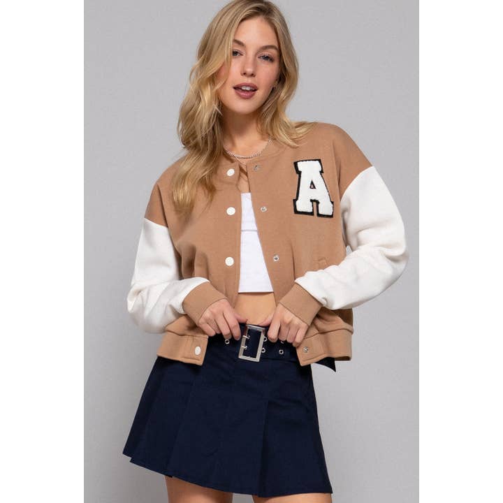 Apolline - Wholesale Varsity/Baseball Jacket - Women's - COLOR BLOCK BRUSHED VARSITY FLEECE JACKET11