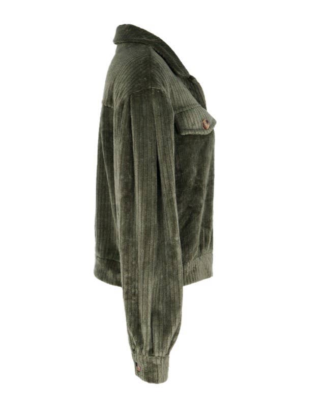 Vert Veste courte en velours côtelé à revers en vente sur Faire1