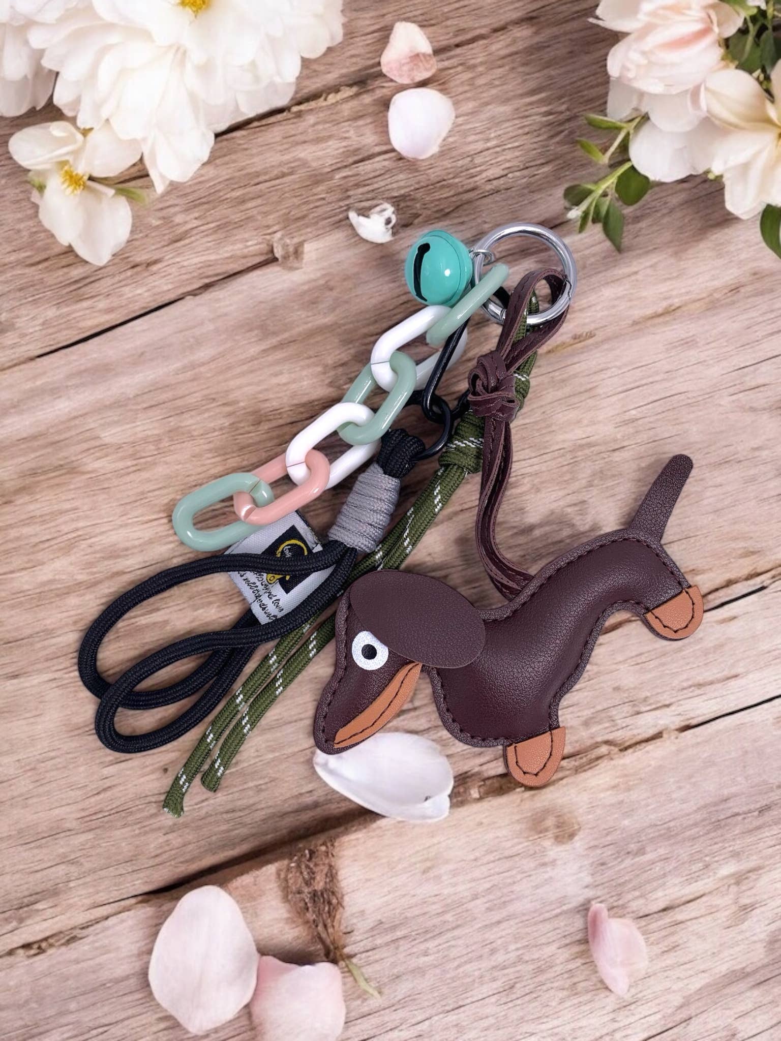 Brown Bag charm and keychain Dog and bell PC15 for wholesale on Faire0
