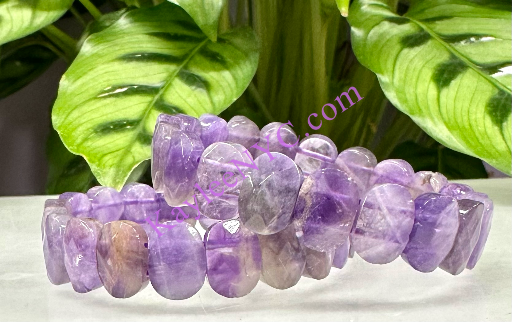 KayleeNYC - Wholesale Jewelry Set - 7.5” Natural Amethyst Faceted Stretch Bracelet 15mm1