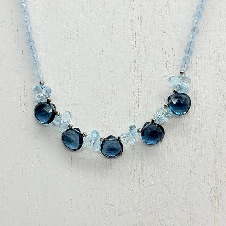 Blue Quartz & Aquamarine Ruffle Necklace for wholesale by Susan Roberts Jewelry