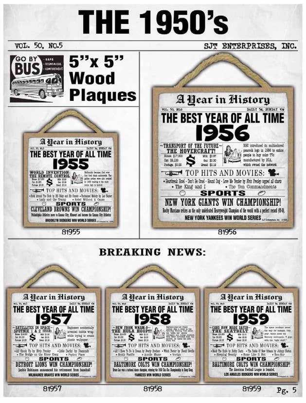 SJT Enterprises, Inc. – wholesale Skylt – 1991 Ett år i historien Plaketter 5" x 5" träplack/skylt2