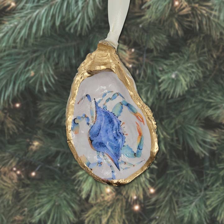 Beatrixbell Handcrafted - Wholesale Ornament - Blue Crab Ornament | Oyster Shell Coastal Christmas Decor4