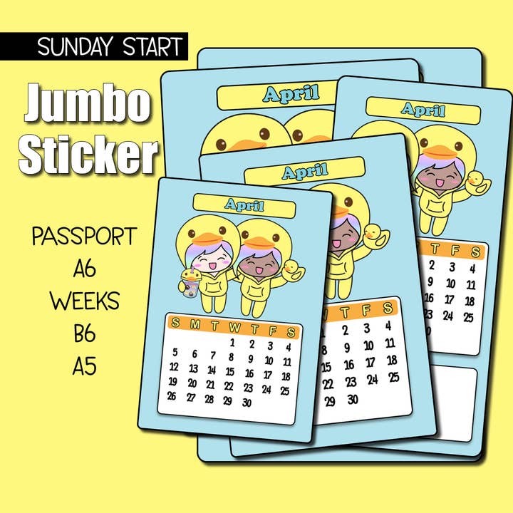 2026 April Kalender Jumbo Aufkleber - Sonntag Start für den Großhandel von Shine Sticker Studio