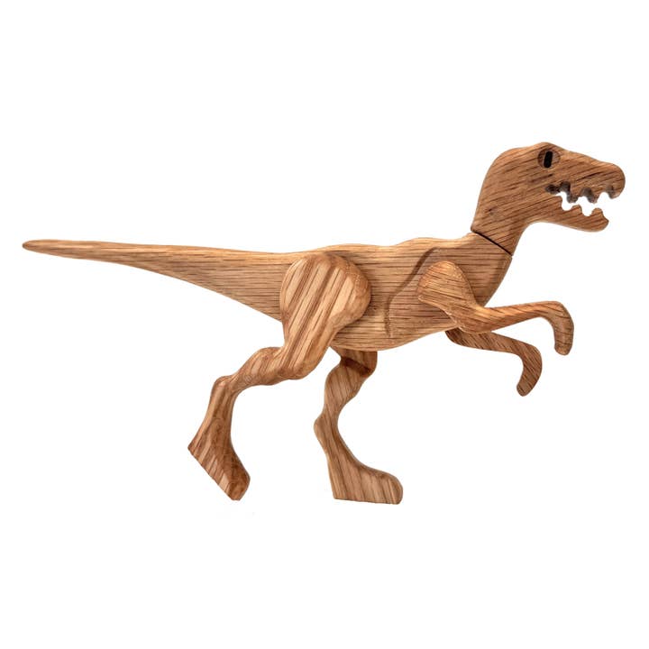 The Serious Toy Company - Wholesale Wood Toy - Kids - Wooden Velociraptor Dinosaur with Magnetic Joints