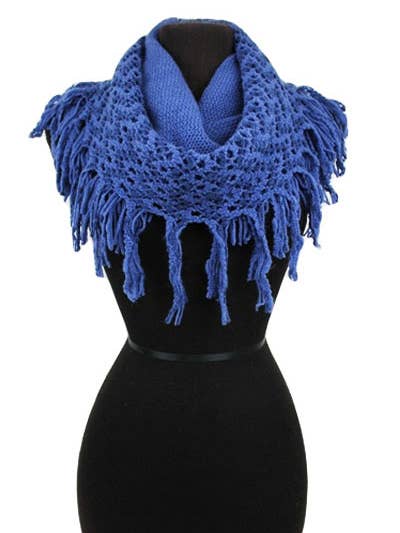Knitted Super Softness with Fringe Infinity Scarves for wholesale by Cap Zone
