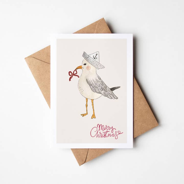 SEAGULL BEIGE_ kerstkaart (vooraf bestellen) voor wholesale door Harvey Walker Studio