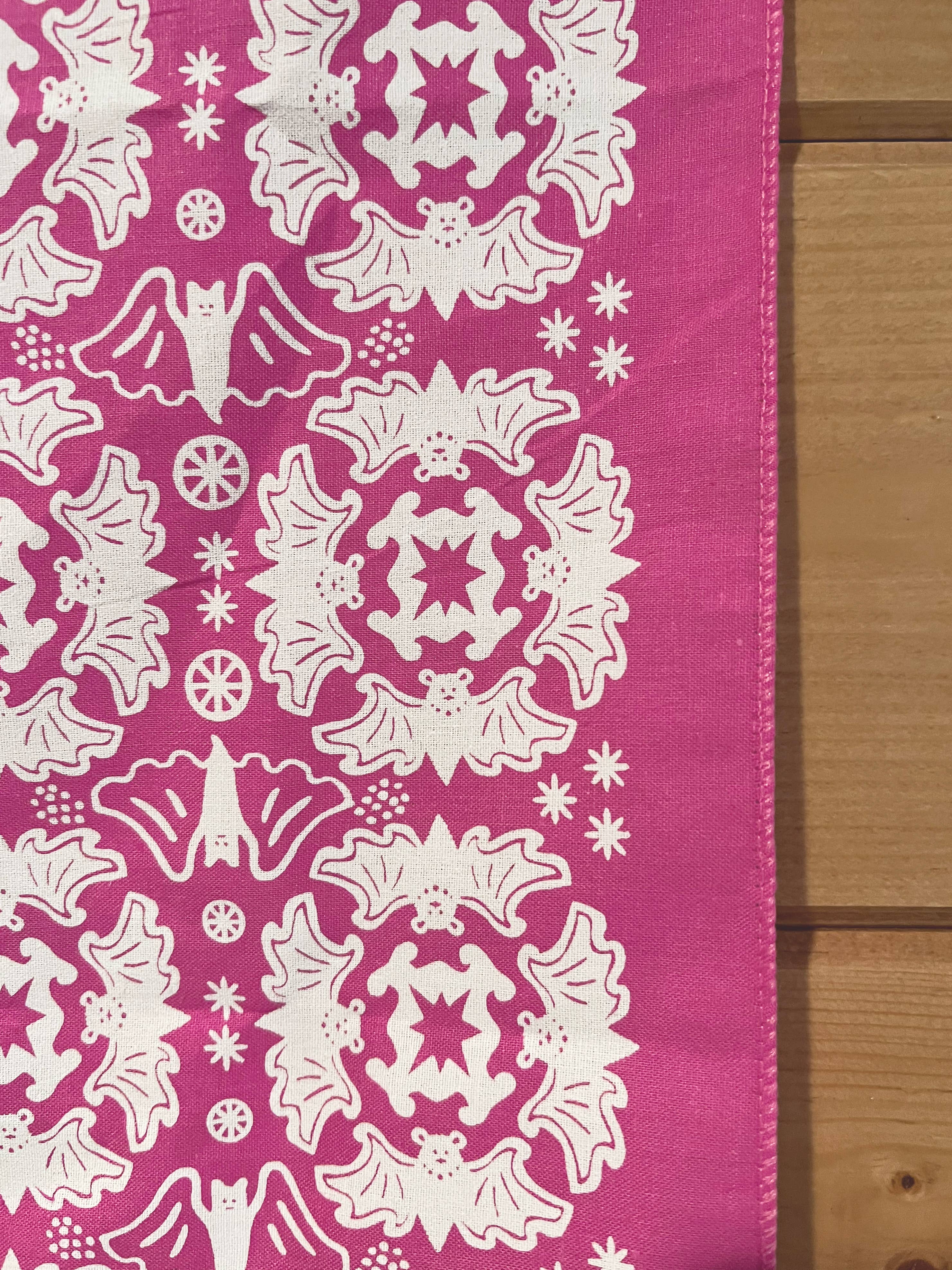 Morning Paper dot Design - Wholesale Bandana - Unisex - Bat Design on Hot Pink Cotton Bandana2