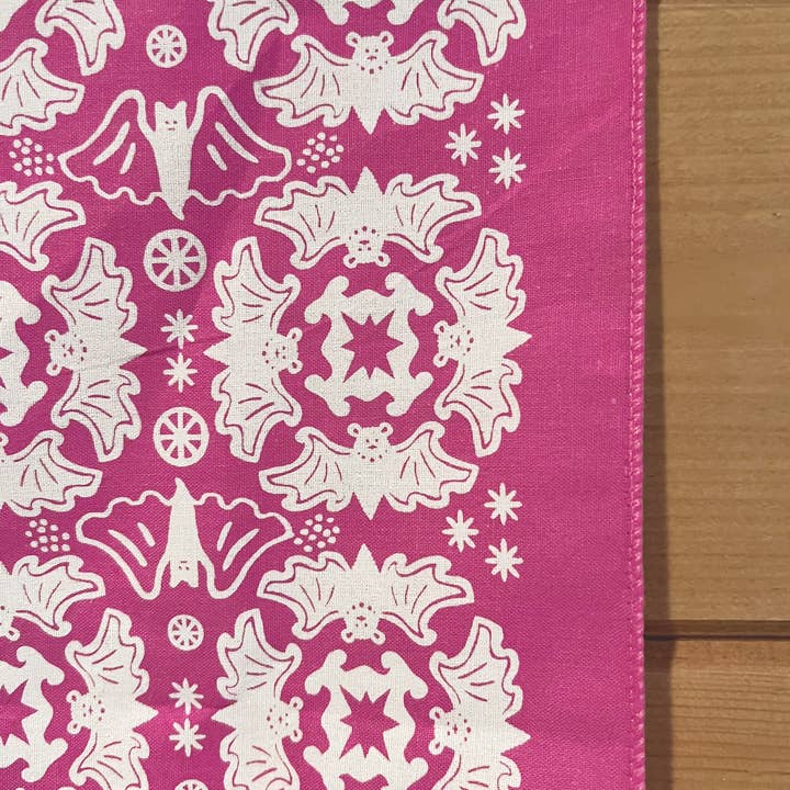 Morning Paper dot Design - Wholesale Bandana - Unisex - Bat Design on Hot Pink Cotton Bandana2