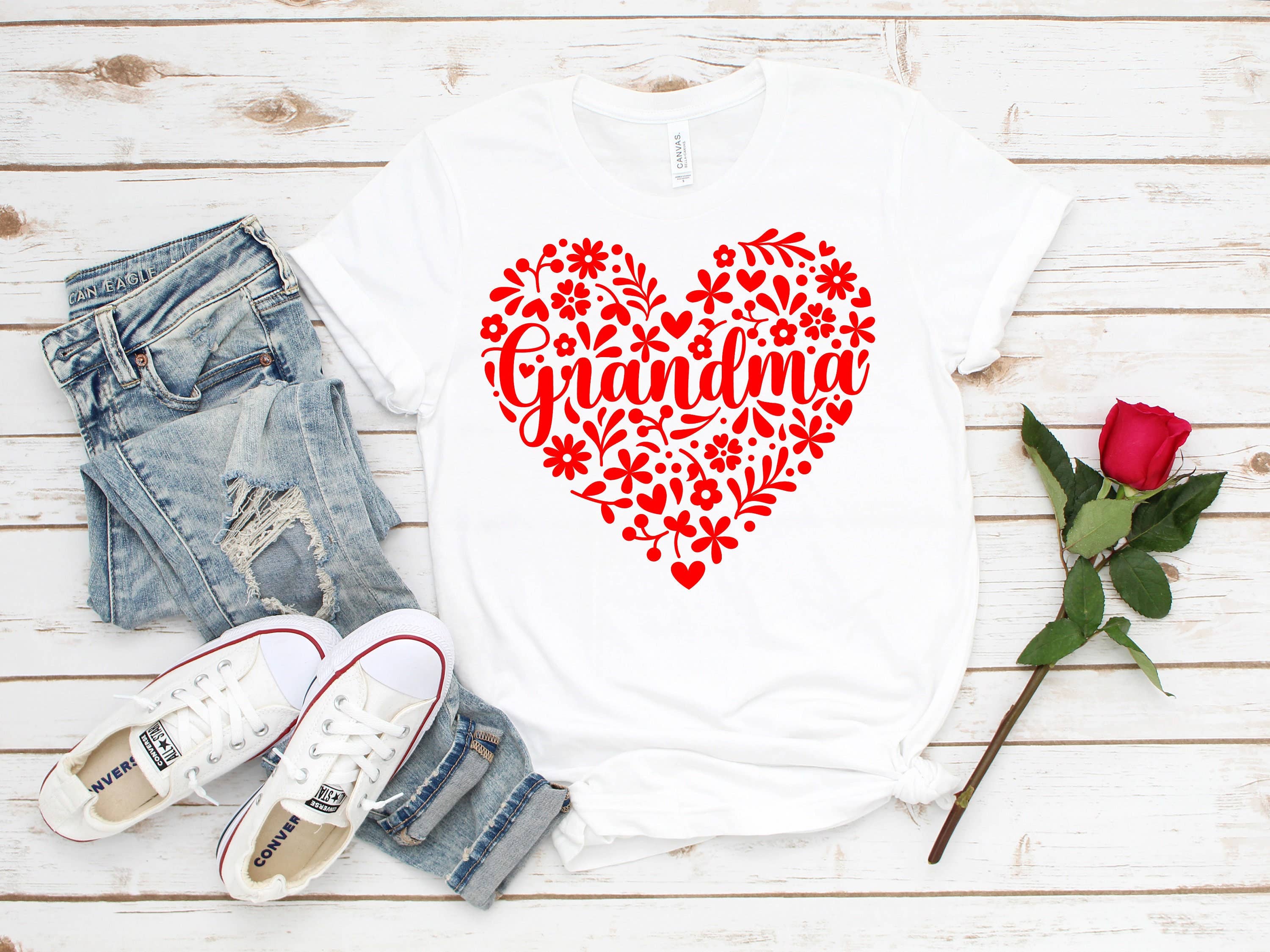 PrimestoreUS - Wholesale Screen Printed T-Shirt - Women's - Grandma Flower Heart Shirt, Gift for Nana, Grandmother3