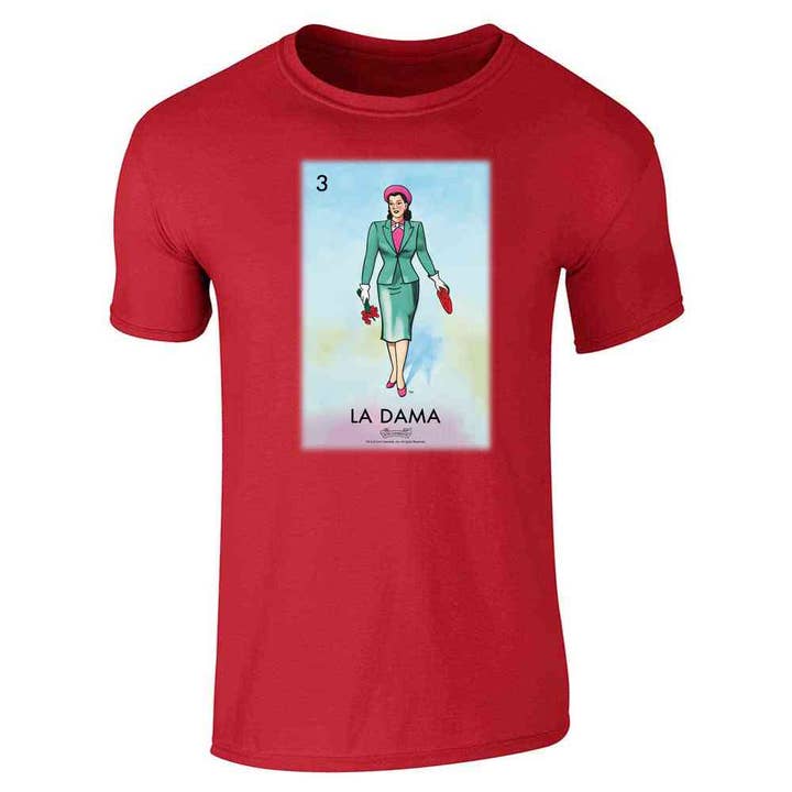 Pop Threads - Venta al por mayor Camiseta serigrafiada - Unisex - Tarjeta de bingo mexicano unisex La Dama para mujer Lady Loteria6