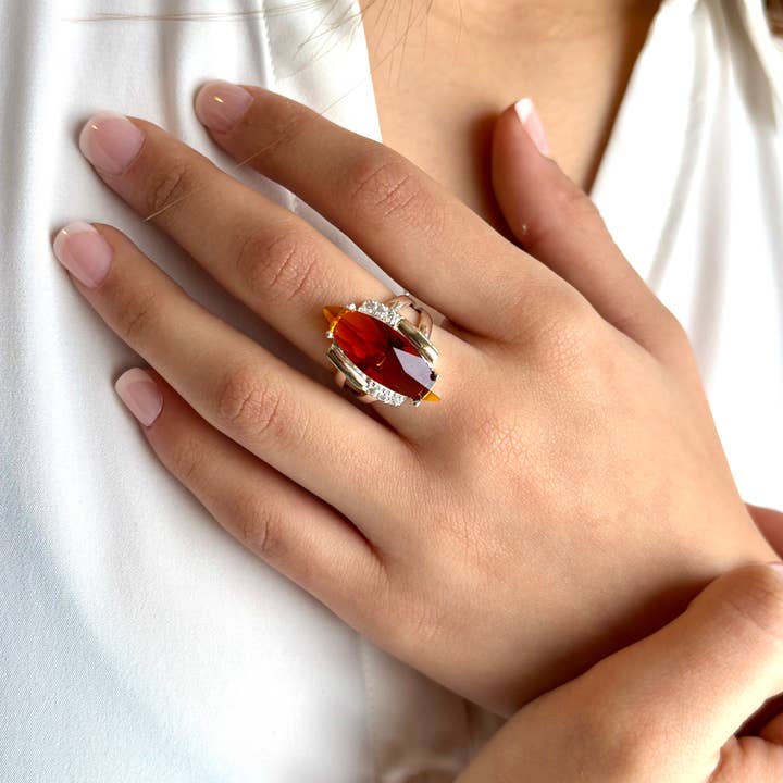 Amber Marquise Ring – 925 Sterling Silver & 10K Gold-Laminat for wholesale by QURI
