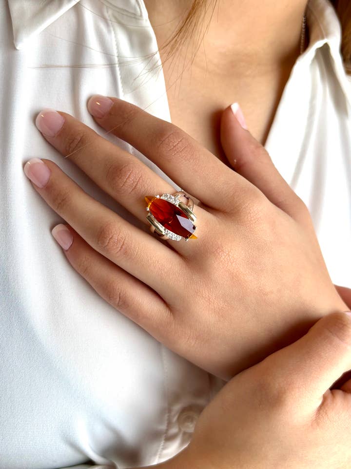 Amber Marquise Ring – 925 Sterling Silver & 10K Gold-Laminat for wholesale by QURI