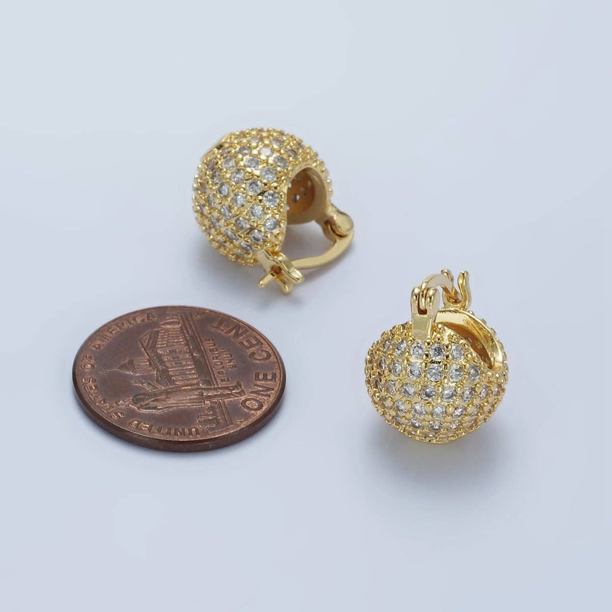 Aim Eternal - Wholesale Cocktail/Statement Ring - 14K Gold Filled Round Ball CZ Micro Paved Dome Latch Earrings in Gold & Silver | V491 V4924
