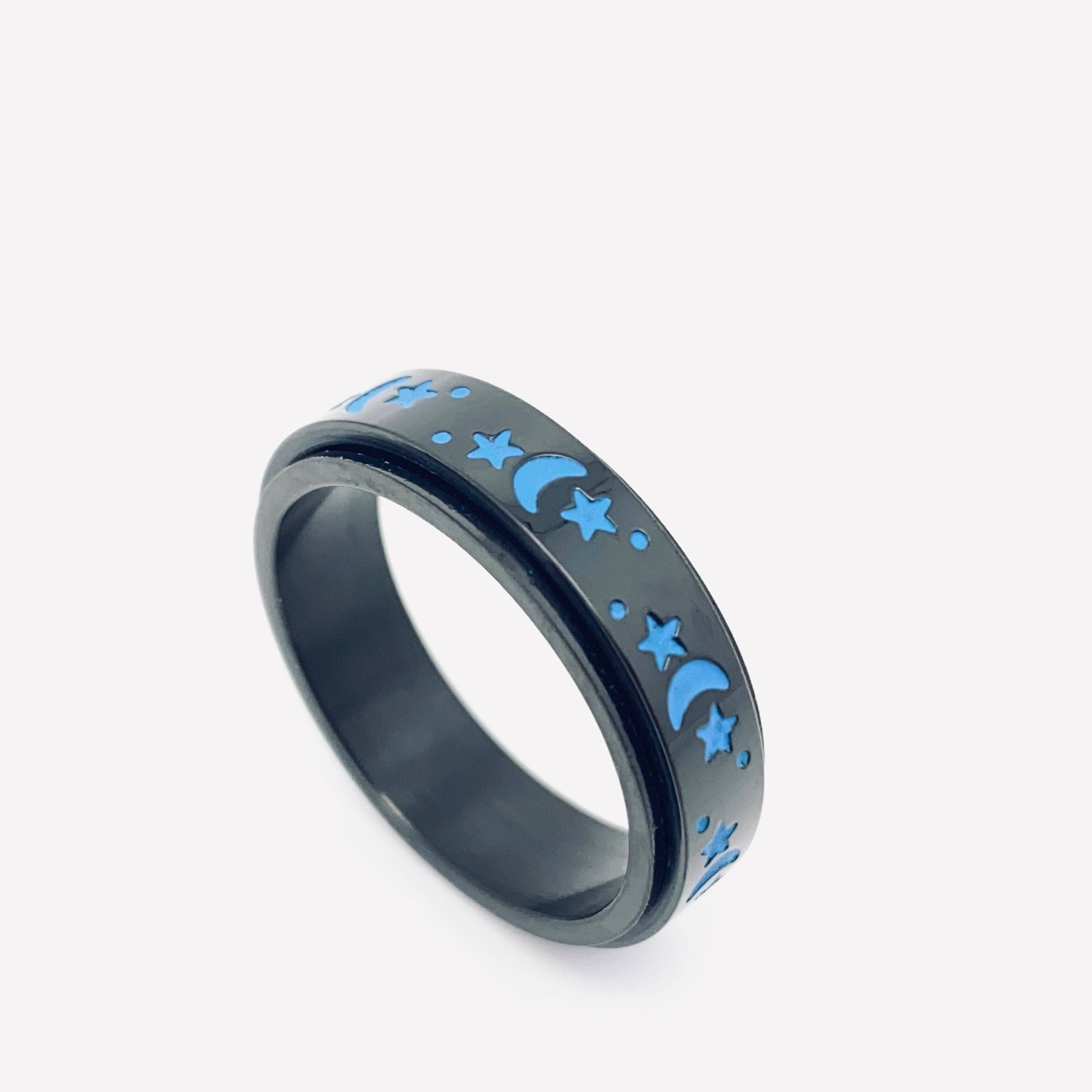 Mio Queena – wholesale Cocktail/statement ring – Luminous Stainless Steel Star Moon Rotatable Ring - MS8