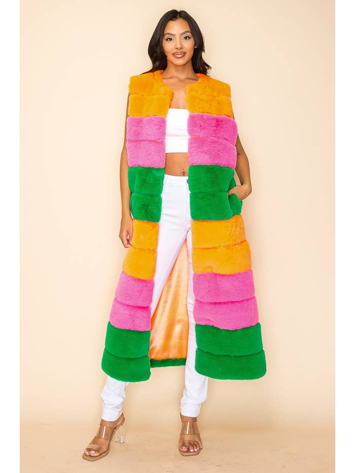 QMP Moda - Wholesale Outerwear Vest - Women's - SOFT FAUX FUR MAXI VEST WITH POCKETS1