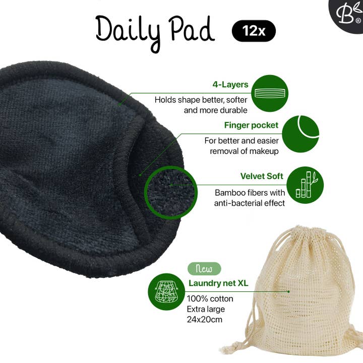 Bamboozy x Cosmeau - Wholesale Cotton Pad - 16x Black Reusable Cotton Pads 4-Layers + Bamboo Holder1
