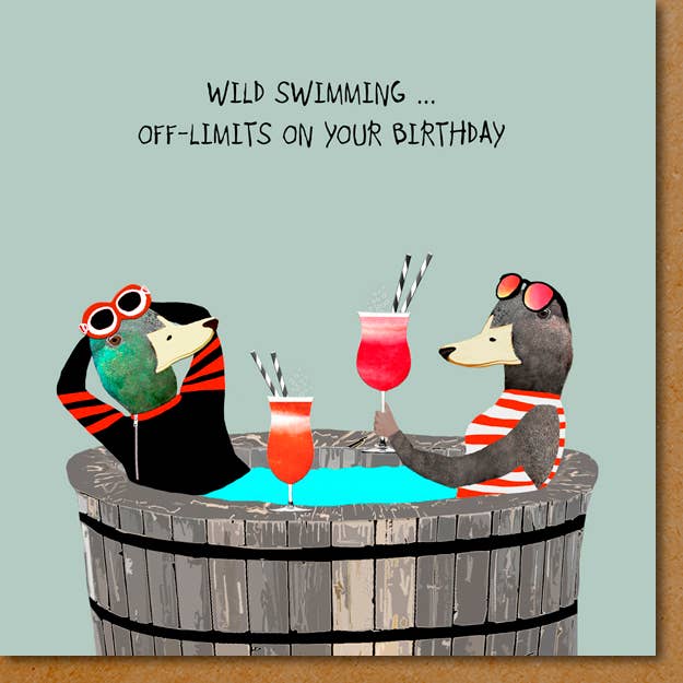 UW026... Wild Swimming fødselsdagskort for engroshandel hos Sally Scaffardi Design