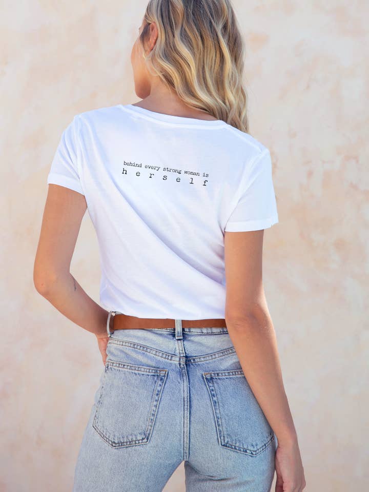 "Strong Woman" V Tee for wholesale by Om & Ah London