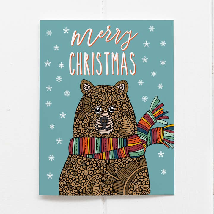 Merry Christmas Bear Christmas Card for wholesale by Valentina Harper