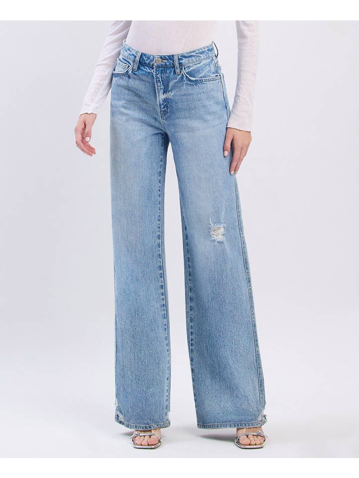 GENEALOGY SUPER HIGH RISE BAGGY WIDE LEG JEANS T6572 for wholesale on Faire