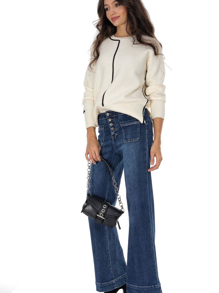 Vaqueros de pierna ancha con bolsillos delanteros cuadrados en Denim Aimelia para venta al por mayor de Aimelia