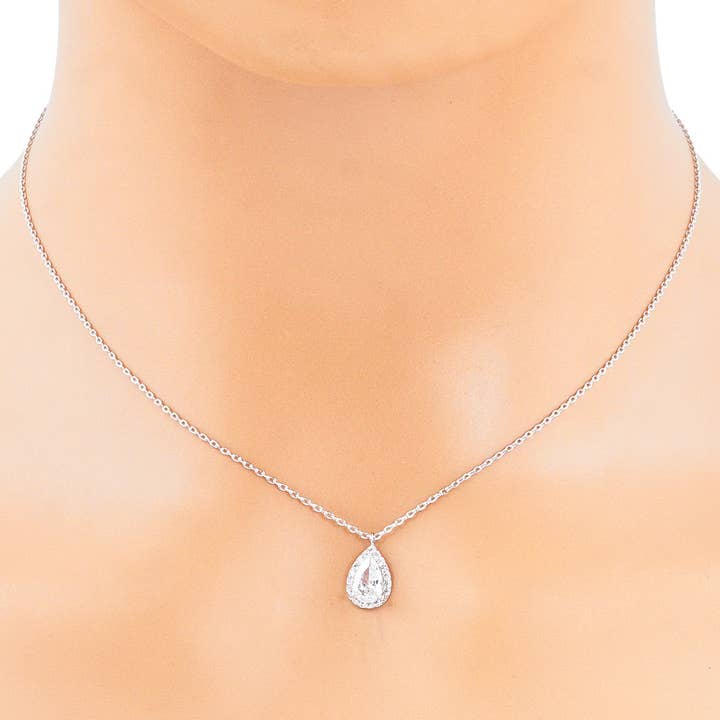 Sensibling Corp. - Wholesale Pendant/Charm Necklace - Gold Dipped CZ Teardrop Pendant Necklace