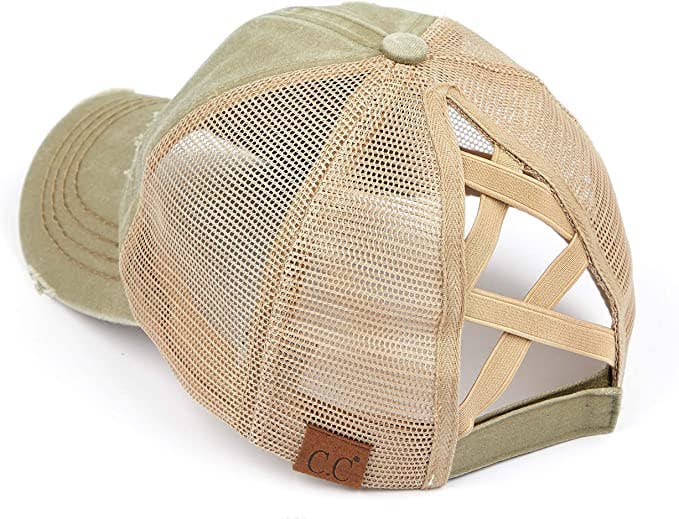 Funky Junque - Wholesale Ponytail Cap - Women's - Criss Cross Ponycap - Olive1