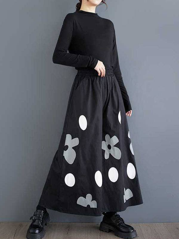 VividLux - Wholesale Pants - Women's - Loose Wide Leg Elasticity Flower Print Pockets Culotte Pants5