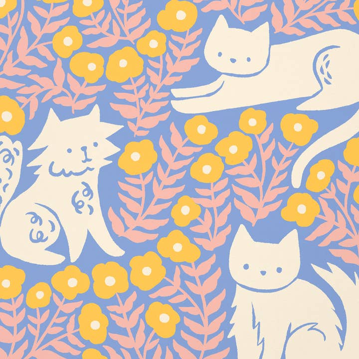 Nuthatch Studio - Wholesale Art Print - Cats & Buttercups Giclée Art Print: Cat & Floral Wall Decor2