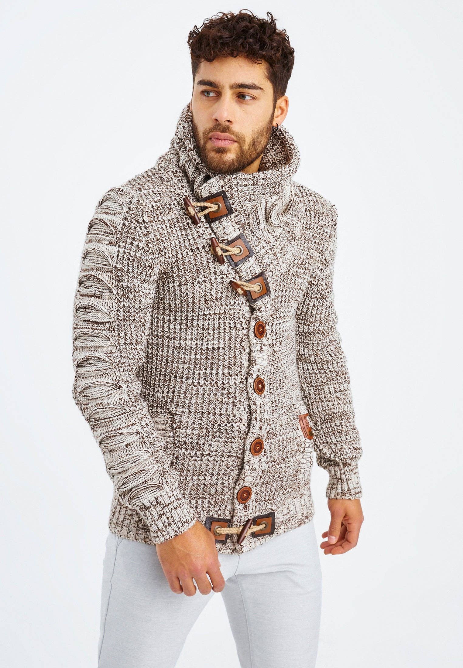 Leif Nelson GmbH - Wholesale Knit Sweater - Men's - Men's Knit Sweater Chunky Knit Shawl Collar LN-558512