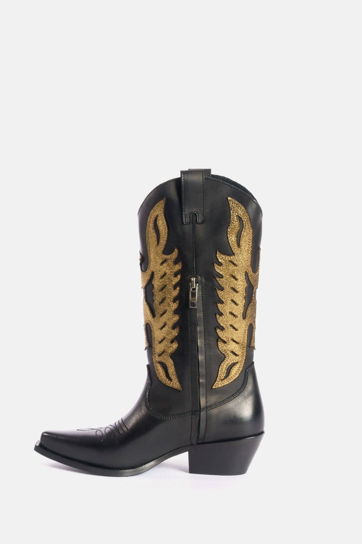 METISSE - Wholesale Boots - Women's - Black and gold calfskin Texan boots DX8222