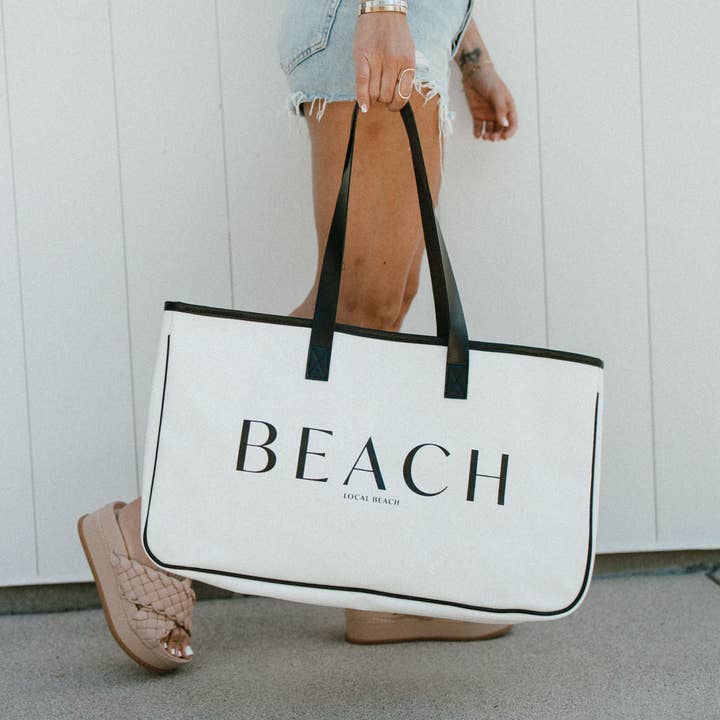 White Black Beach Canvas Tote for wholesale on Faire3