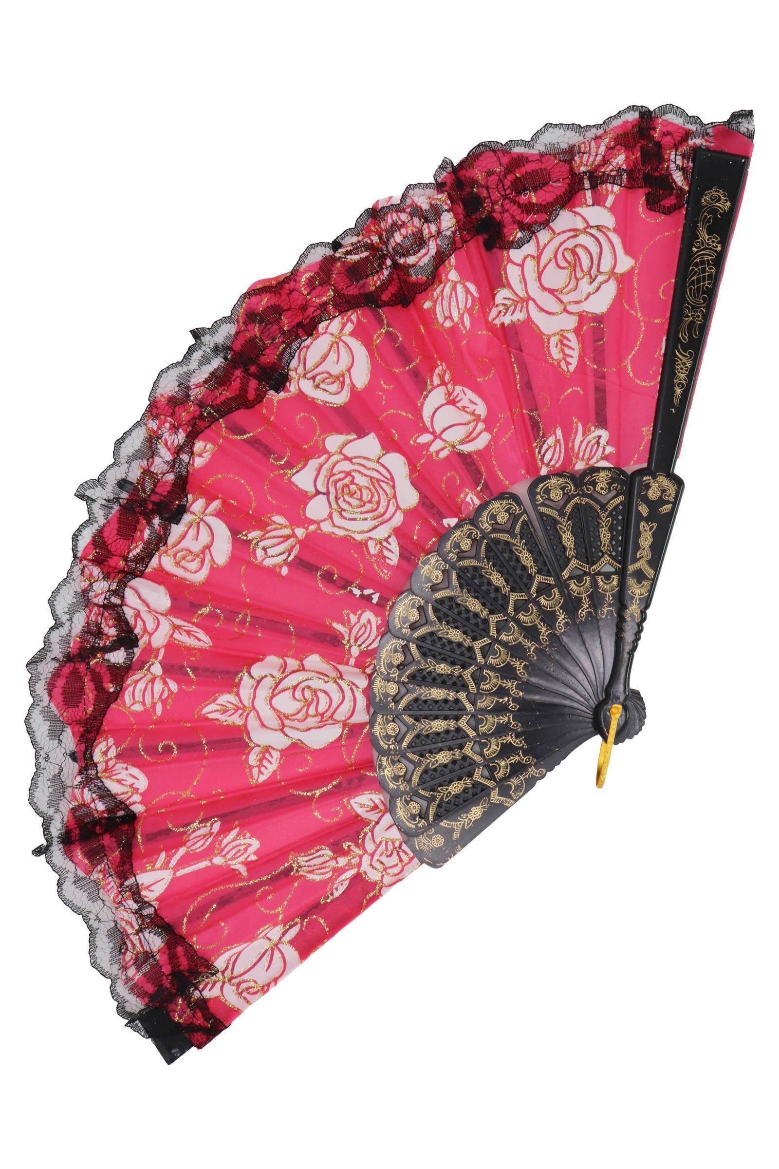 ASSORTED Rose Glitter Black Lace Handheld Folding Fan for wholesale on Faire9