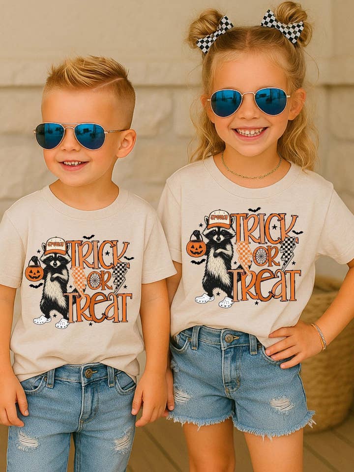 Trick or treat checkered raccoon boy for wholesale by Buckin Baby Wholesale