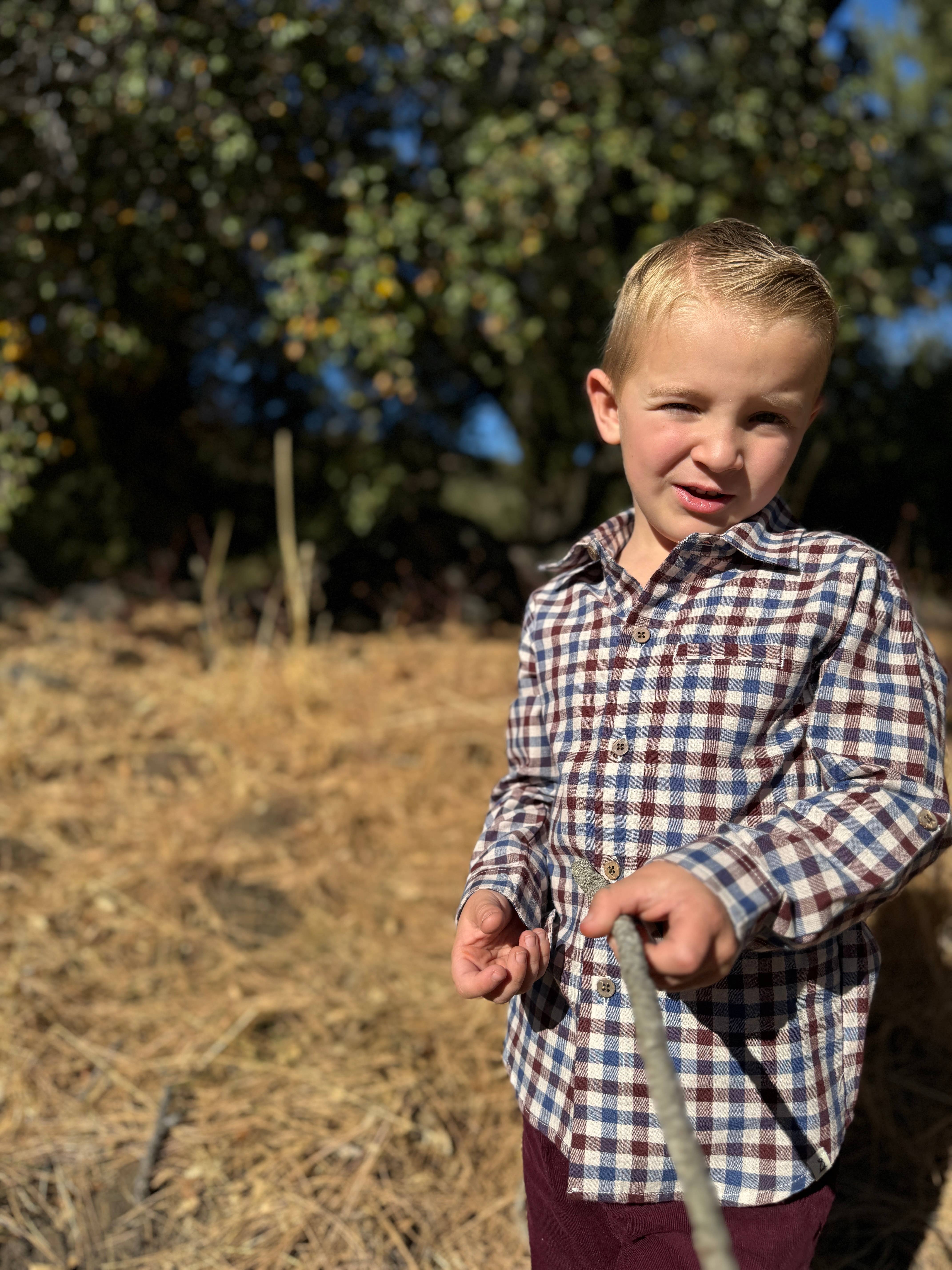 ATWOOD Woven Shirt Blue/Burgundy/Cream Plaid for wholesale on Faire2
