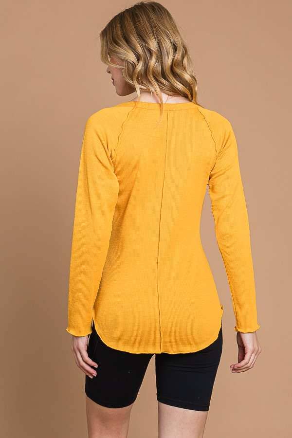 Culture Code - Wholesale Knit Top - Women's - CRT1840L - TINY NOTCH NECK MERROW LSLV TOP11