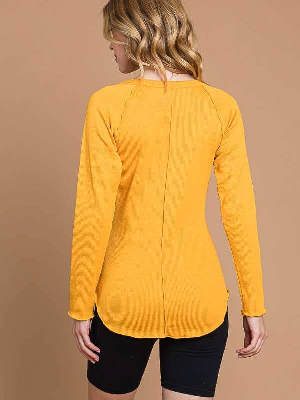 Culture Code - Wholesale Knit Top - Women's - CRT1840L - TINY NOTCH NECK MERROW LSLV TOP11