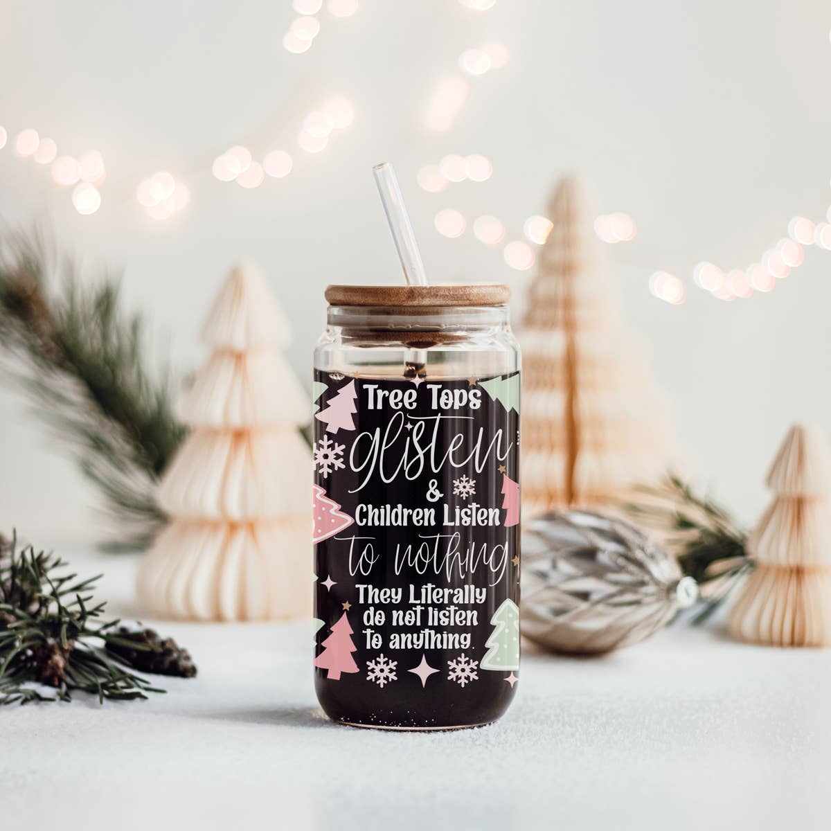 Gia Roma - Wholesale Drinking Glass/Cup - Candy Cane Christmas Can Glass. Cup With Glass Straw & Lid42