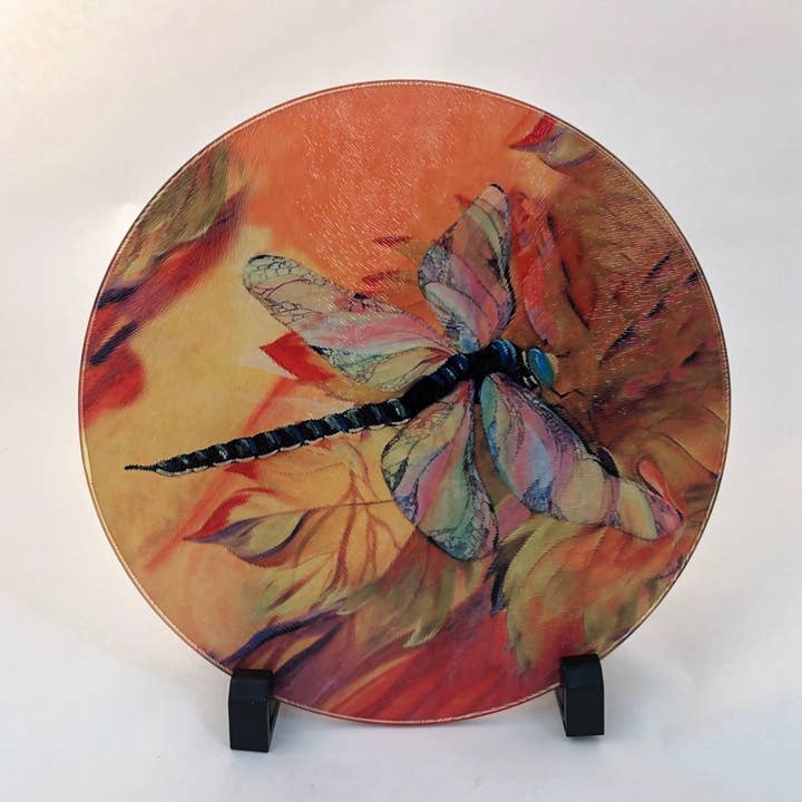 Watercolor Dragonfly - 8" x 8" Tempered Glass Cutting Board for wholesale by GP Originals