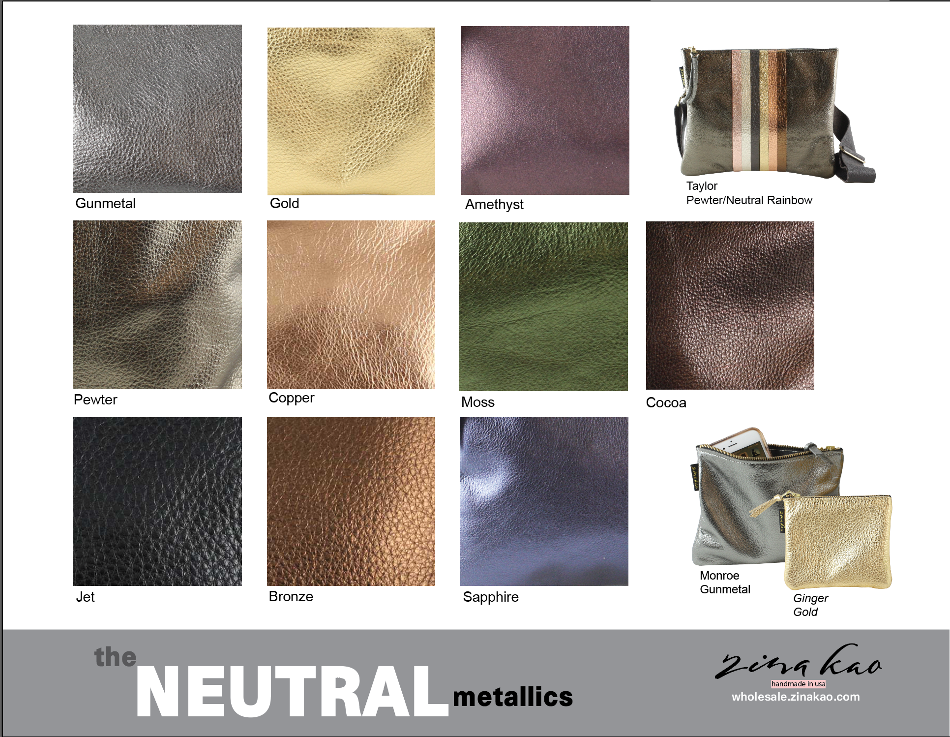 Zina Kao Exclusives – Großhandel Beutel – Damen – Metallisch gefärbte Alltags-Tasche: 4 Größen! Ginger, Monroe, Carter und mehr19